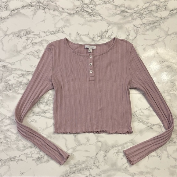 Topshop Tops - Cropped Ribbed Long Sleeve
